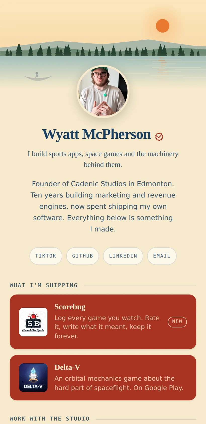 A published Portage page on a phone, with a landscape banner and a stack of links