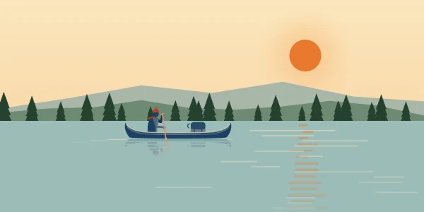Portage: A canoe on the lake in the evening sun. We use it on our own page.
